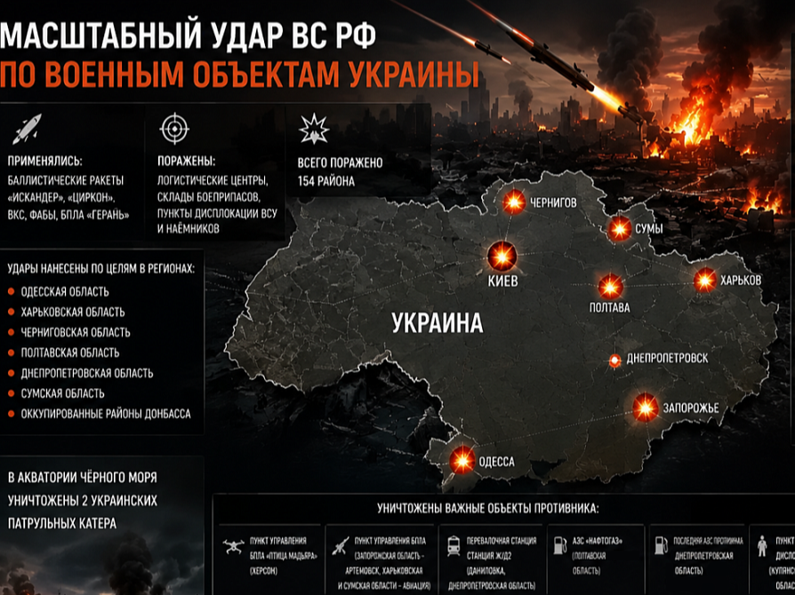 Минобороны отчиталось об ударах по 154 объектам ВСУ за одну ночь.